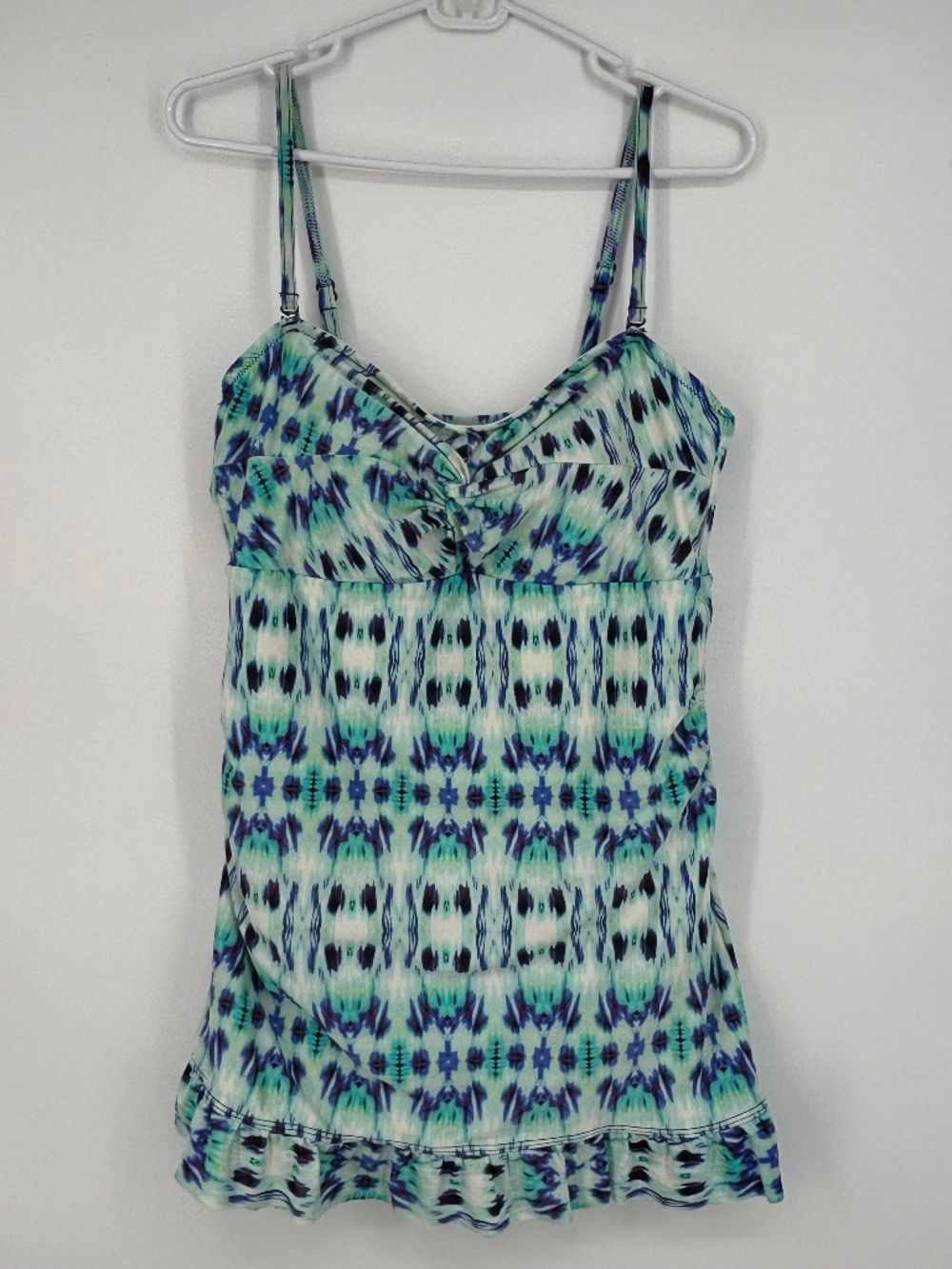 Croft & Barrow Womens 16 One Piece Swim Dress Green Blue Tie Dye Style Soft Cup